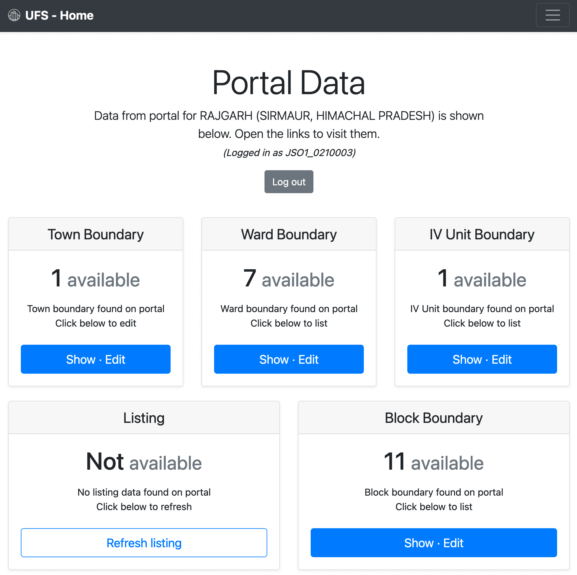 Screenshot of Portal Dashboard for a JSO ID.