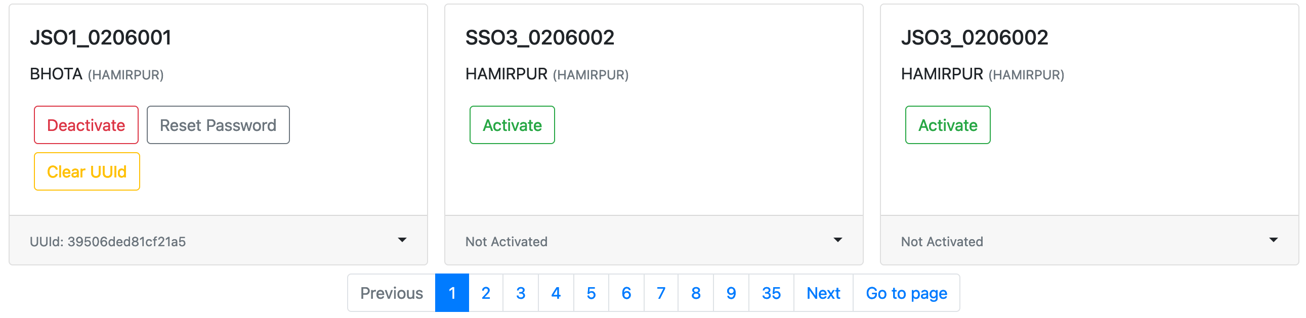 Dashboard of RH - Options and Pagination