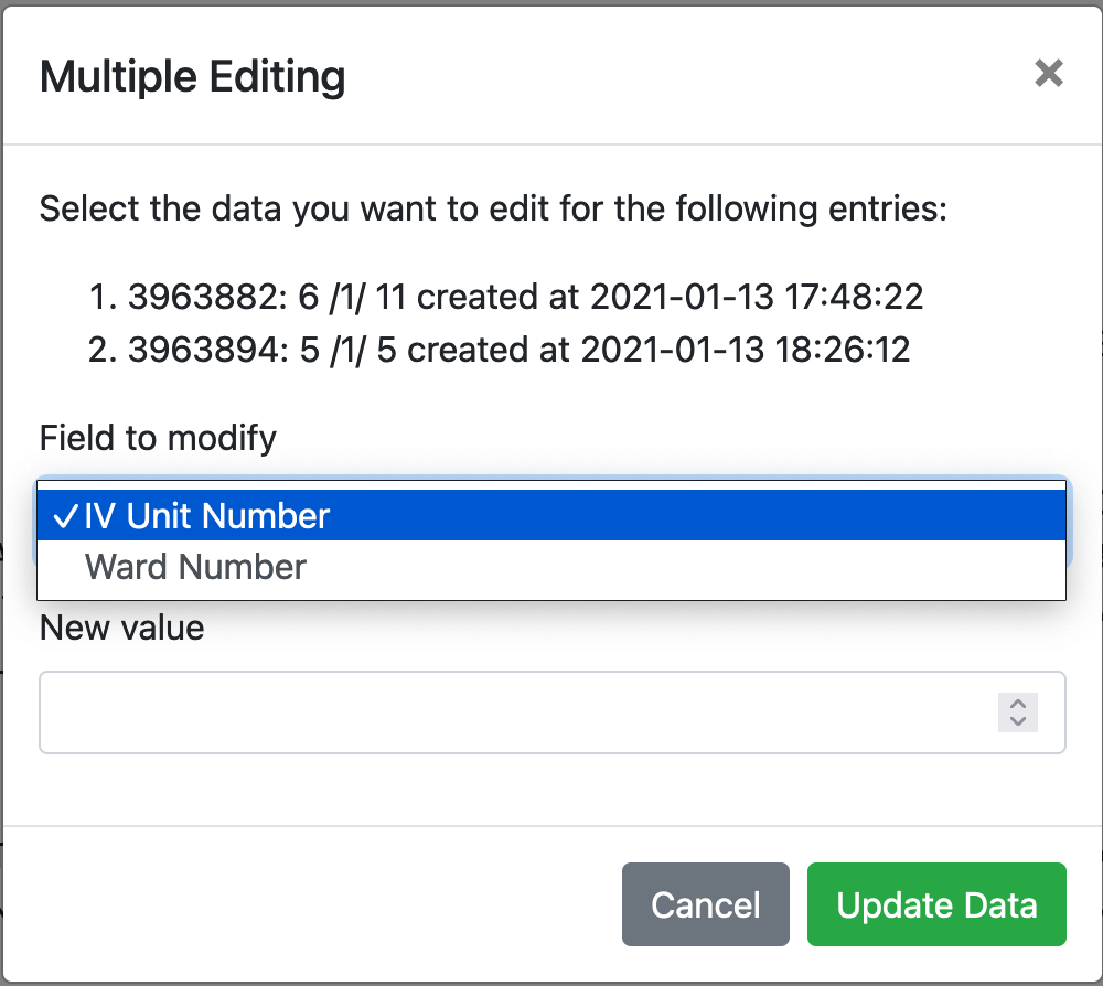 Change IV unit number or ward number for multiple blocks in one go