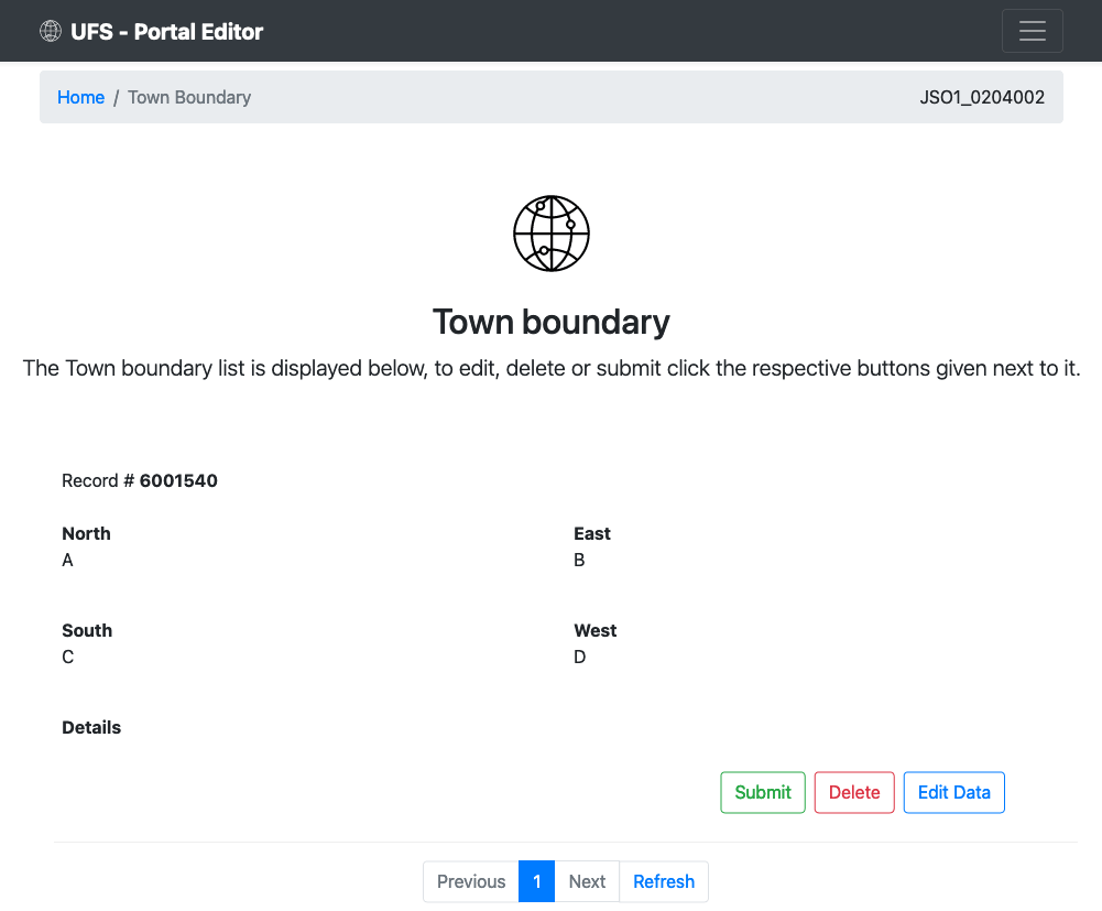 Town Boundary page of portal tool