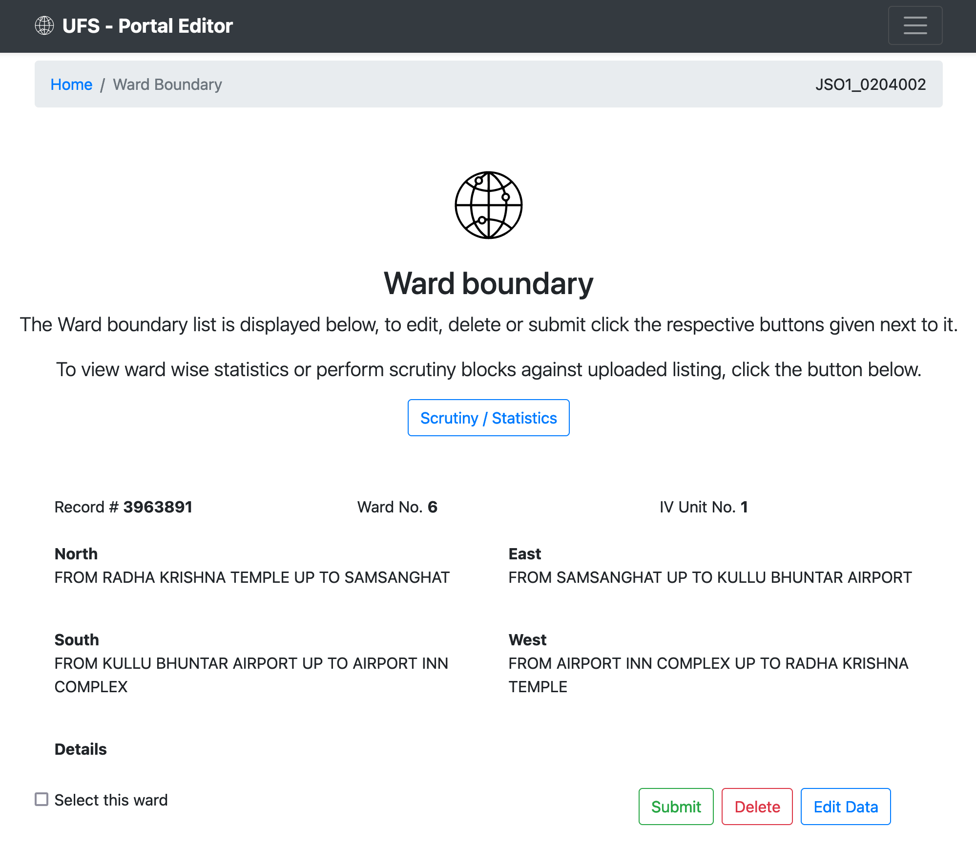 Ward Boundary page of portal tool